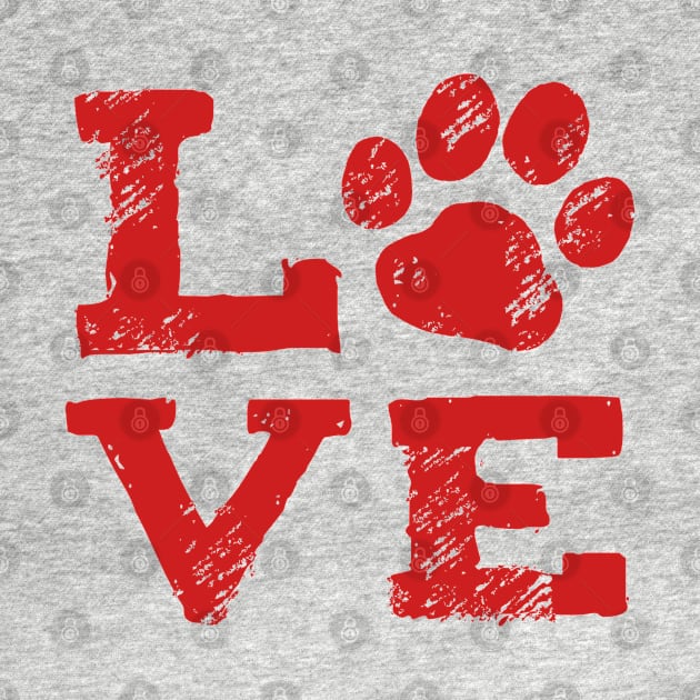 LOVE with Dog Paw Print by Coffee Squirrel